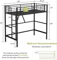 Metal Loft Bed Twin Size, Heavy Duty Bedframe with Removable Ladder and Safety Guardrail