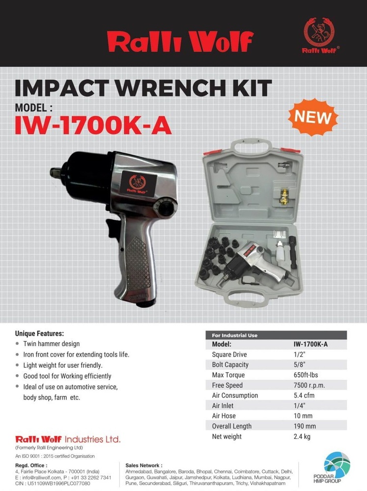 Ralli Wolf Impact Wrench Kit (Iw-1700k-a) - Application: Industrial
