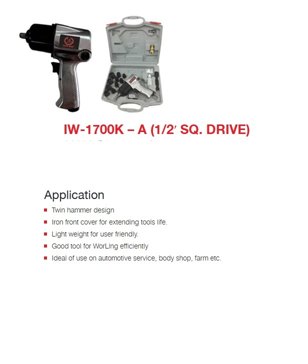 Ralli Wolf Impact Wrench Kit (Iw-1700k-a) - Application: Industrial