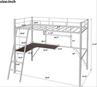 Metal Loft Bed Frame with Desk and Shelves for Boy Girls (Color : White with Desk, Size : Twin)