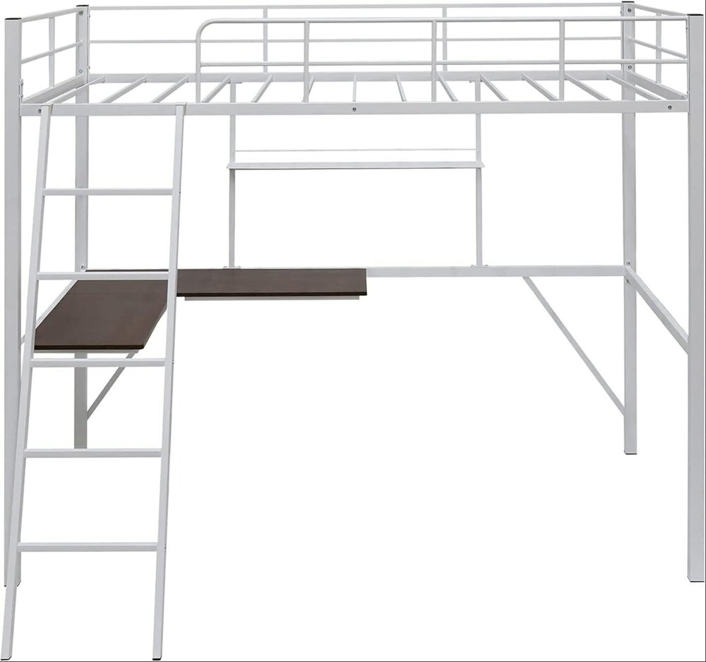 Metal Loft Bed Frame with Desk and Shelves for Boy Girls (Color : White with Desk, Size : Twin)