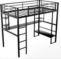 Full Loft Beds Metal Loft Bed Frame with Desk and Shelves for Boy Girls Teens Adults, Full Size