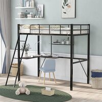 Metal Loft Bed Frame With Desk And Shelves For Boy Girls  (color:black With Desk, Size:twin)