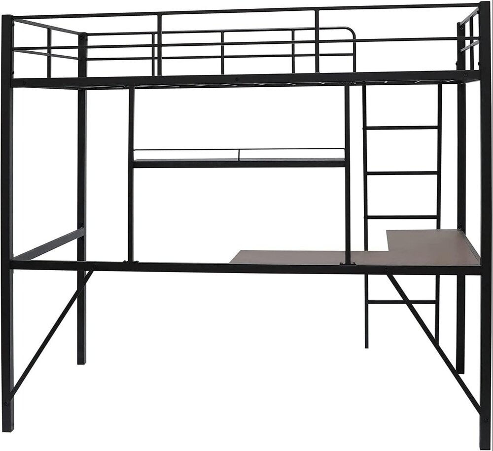 Metal Loft Bed Frame With Desk And Shelves For Boy Girls (Color:black With Desk Size:twin)