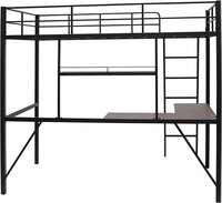 Metal Loft Bed Frame with Desk and Shelves for Boy Girls  (Color:Black with Desk, Size:Twin)