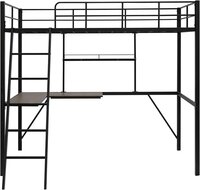 Metal Loft Bed Frame with Desk and Shelves for Boy Girls  (Color:Black with Desk, Size:Twin)