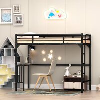 Twin Metal Loft Bed, Heavy Duty Twin Bed Frame With Full-length Guardrail And Ladder - Application: Home