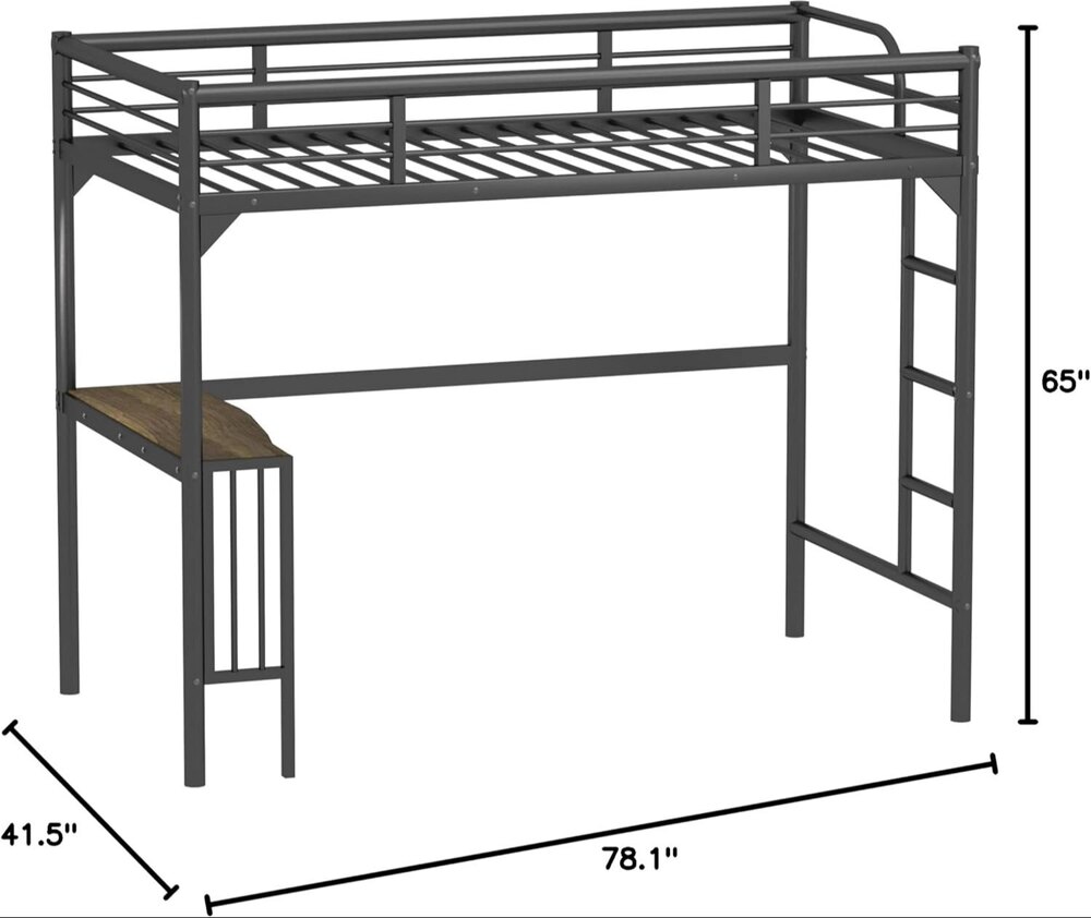 Twin Metal Loft Bed, Heavy Duty Twin Bed Frame with Full-Length Guardrail and Ladder