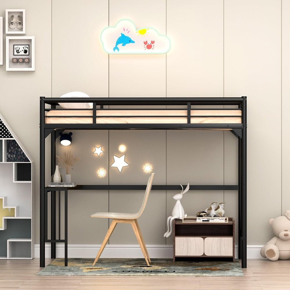 Twin Metal Loft Bed, Heavy Duty Twin Bed Frame With Full-length Guardrail And Ladder - Application: Home