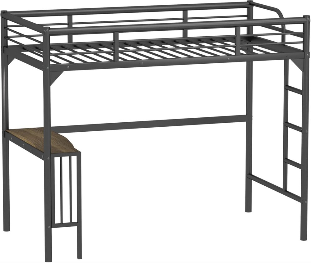 Twin Metal Loft Bed, Heavy Duty Twin Bed Frame with Full-Length Guardrail and Ladder