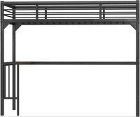 Twin Metal Loft Bed, Heavy Duty Twin Bed Frame with Full-Length Guardrail and Ladder