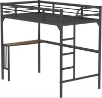 Twin Metal Loft Bed, Heavy Duty Twin Bed Frame with Full-Length Guardrail and Ladder