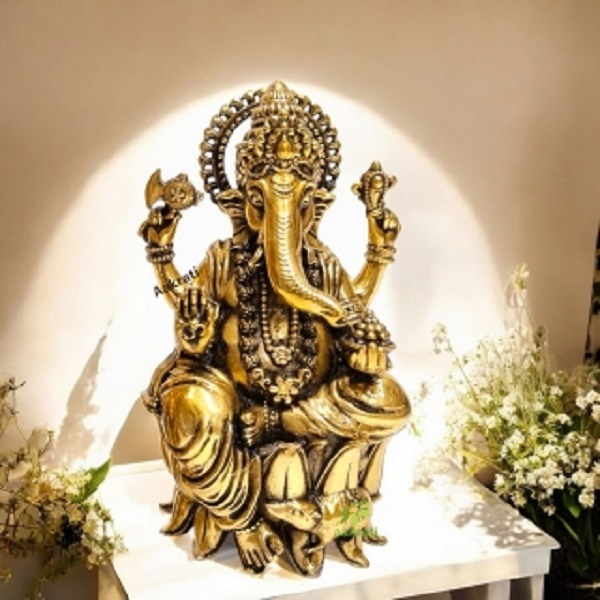 Brass Ganesha Statue for Home  Lord Ganesha Idol for Blessings & Good Luck By Aakrati