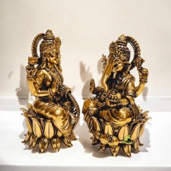 Aakrati Brass Laxmi Ganesha Statue Perfect Decorative Idol For Wealth & Success - Color: Yellow