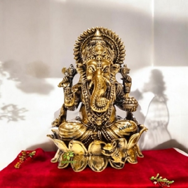 Brass Lord Ganesha Idol By Aakrati Traditional Hindu Statue for Pooja & Gifting