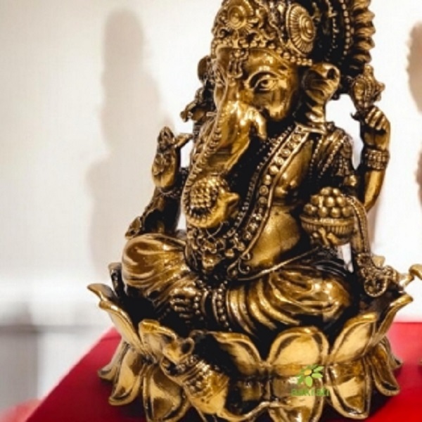 Brass Lord Ganesha Idol By Aakrati Traditional Hindu Statue For Pooja & Gifting - Color: Yellow