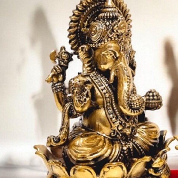 Brass Lord Ganesha Idol By Aakrati Traditional Hindu Statue For Pooja & Gifting - Color: Yellow
