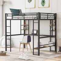 Full Metal Loft Bed Frame with Desk and Storage Shelves Made of Heavy Duty Steel for Kids Teens