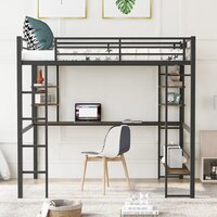 Full Metal Loft Bed Frame with Desk and Storage Shelves Made of Heavy Duty Steel for Kids Teens