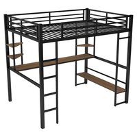 Full Metal Loft Bed Frame with Desk and Storage Shelves Made of Heavy Duty Steel for Kids Teens