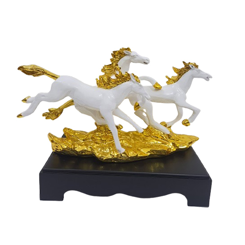 3 White And Golden Horses Statues - Color: Different Available