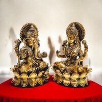 Aakrati Brass Laxmi Ganesha Statue Spiritual Decorative Statue for Blessings & Good Fortune