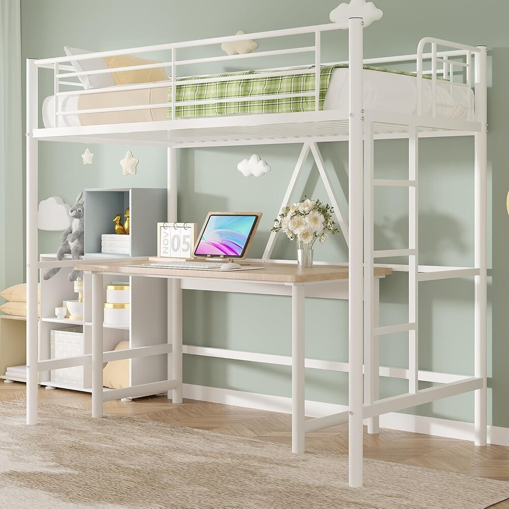 Metal Loft Bed Twin Size, Heavy Duty Bedframe