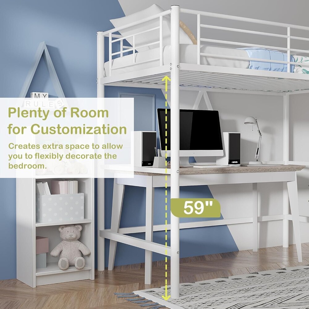 Metal Loft Bed Twin Size Heavy Duty Bedframe