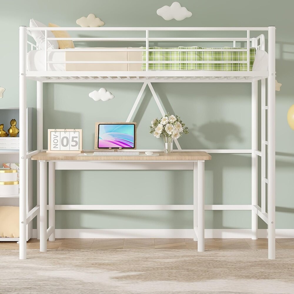 Metal Loft Bed Twin Size Heavy Duty Bedframe