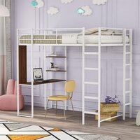 Twin Size Loft Bed With Desk And 2 Storage Shelves, Metal Bed Frame With Full-length Guardrail - Application: Home