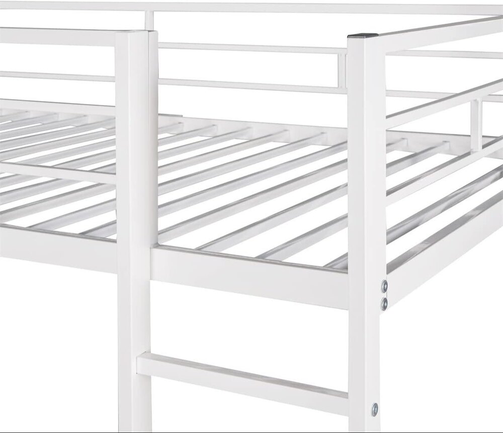 Twin Size Loft Bed with Desk and 2 Storage Shelves, Metal Bed Frame with Full-Length Guardrail