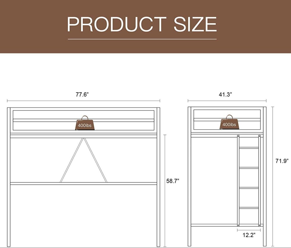 Metal Loft Bed Twin Size, Multifunctional Twin Bed with Safety Guard & Removable Ladder, White