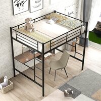 Full Loft Beds Metal Loft Bed Frame with Desk and Shelves for Boy Girls Teens Adults