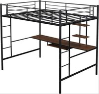 Full Loft Beds Metal Loft Bed Frame with Desk and Shelves for Boy Girls Teens Adults