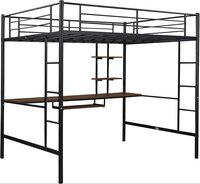 Full Loft Beds Metal Loft Bed Frame with Desk and Shelves for Boy Girls Teens Adults