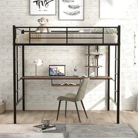 Full Loft Beds Metal Loft Bed Frame with Desk and Shelves for Boy Girls Teens Adults