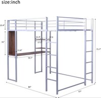 Full Loft Beds Metal Loft Bed Frame with Desk and Shelves for Boy Girls Teens Adults, Full Size,