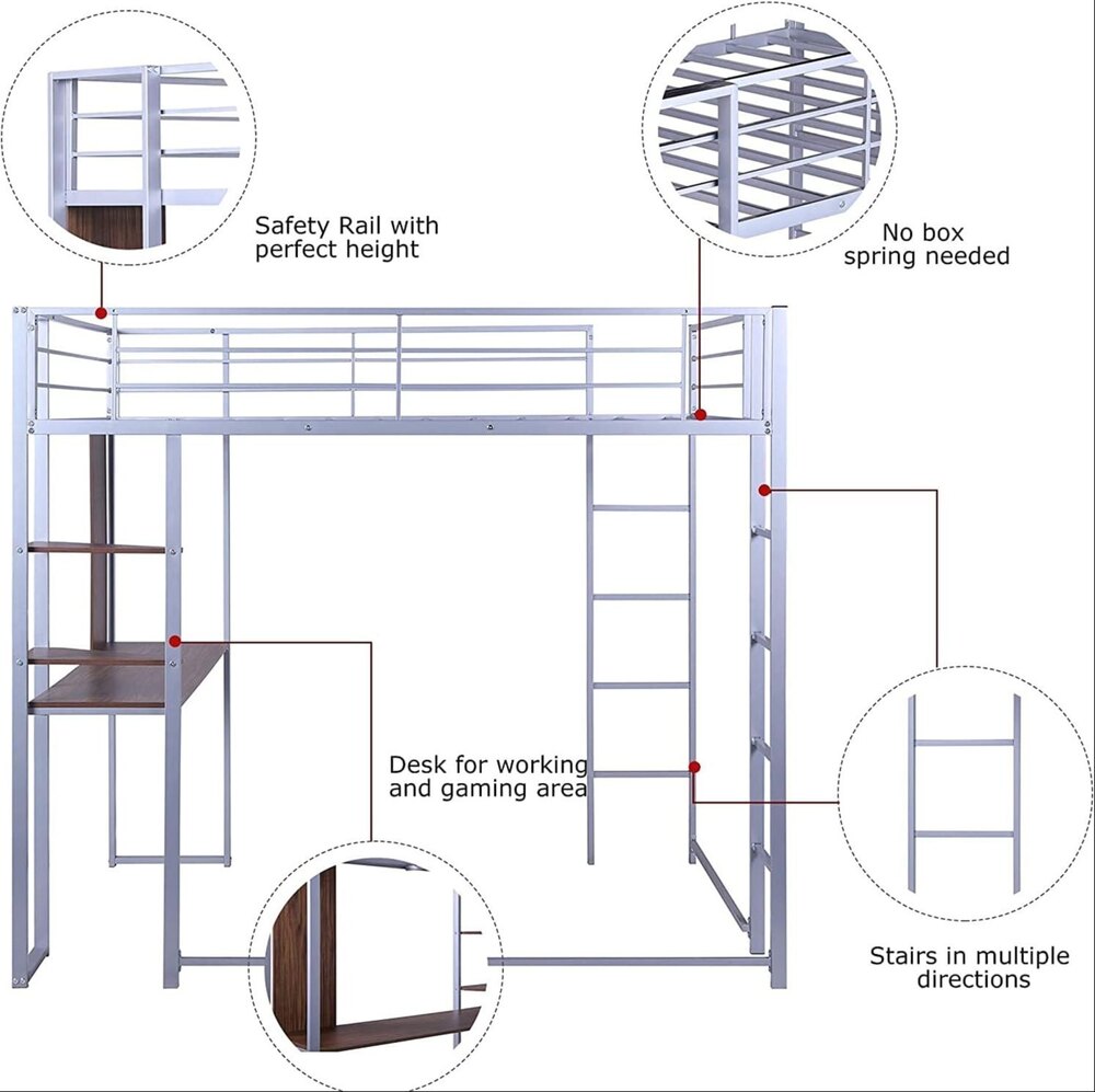 Full Loft Beds Metal Loft Bed Frame With Desk And Shelves For Boy Girls Teens Adults Full Size