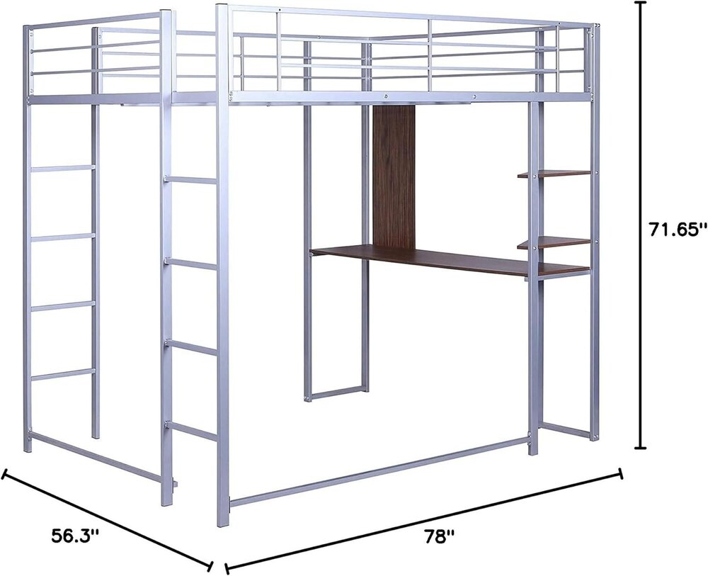 Full Loft Beds Metal Loft Bed Frame With Desk And Shelves For Boy Girls Teens Adults Full Size
