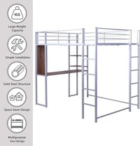 Full Loft Beds Metal Loft Bed Frame with Desk and Shelves for Boy Girls Teens Adults, Full Size,