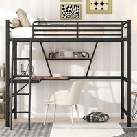 Full-Size Metal Loft Bed with Desk and Shelf, Full Bed Frame for Dorm, Boys & Girls, Teens, Black