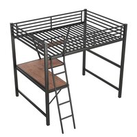 Full-Size Metal Loft Bed with Desk and Shelf, Full Bed Frame for Dorm, Boys & Girls, Teens, Black