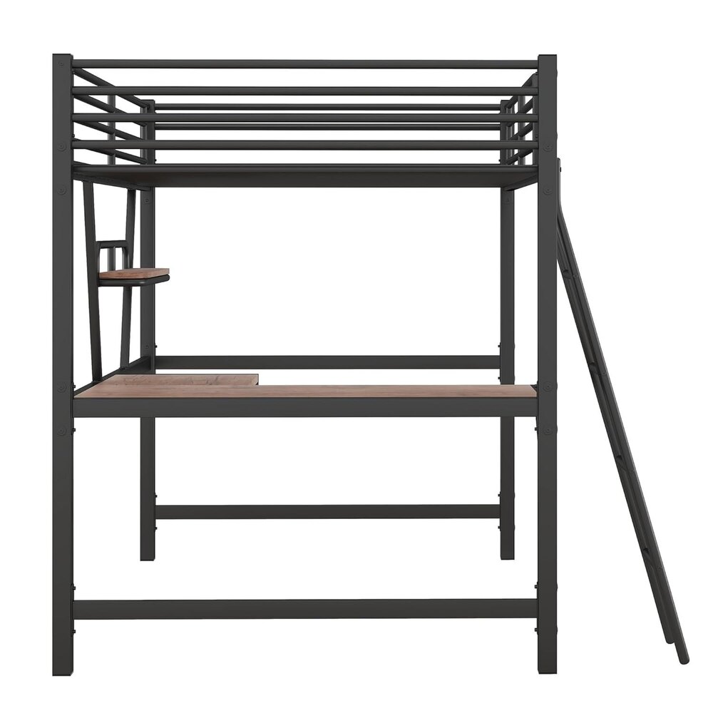 Full-Size Metal Loft Bed with Desk and Shelf, Full Bed Frame for Dorm, Boys & Girls, Teens, Black