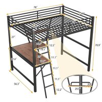 Full-Size Metal Loft Bed with Desk and Shelf, Full Bed Frame for Dorm, Boys & Girls, Teens, Black