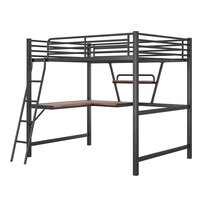 Full-Size Metal Loft Bed with Desk and Shelf, Full Bed Frame for Dorm, Boys & Girls, Teens, Black