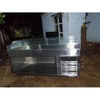 Stainless Steel Fish Display Counter - High-quality Material, Spacious Display Area, Easy Temperature Control, Ample Storage Space, Sleek Silver Design