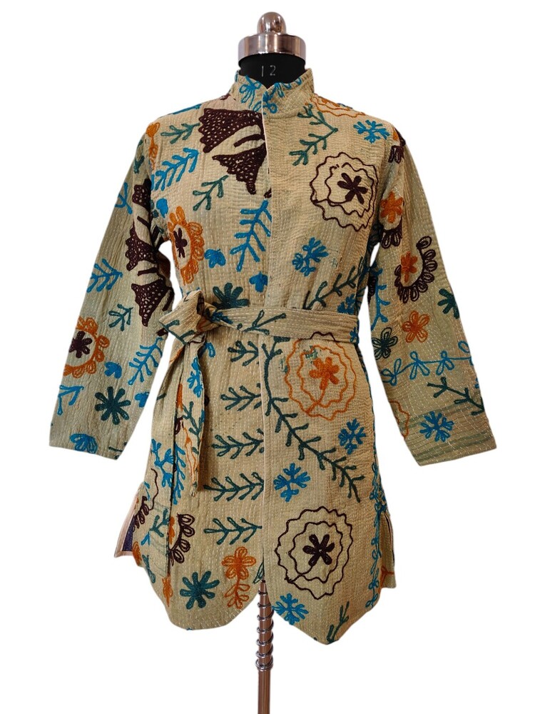 Vintage Embroidery Cotton Kantha Kimono