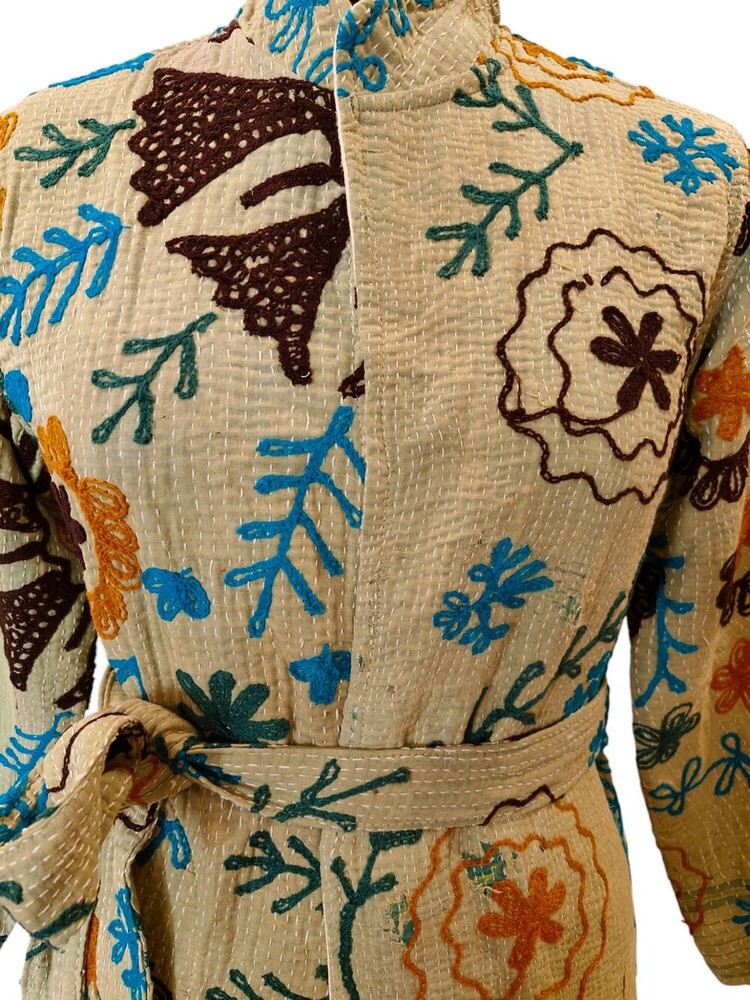 Vintage Embroidery Cotton Kantha Kimono