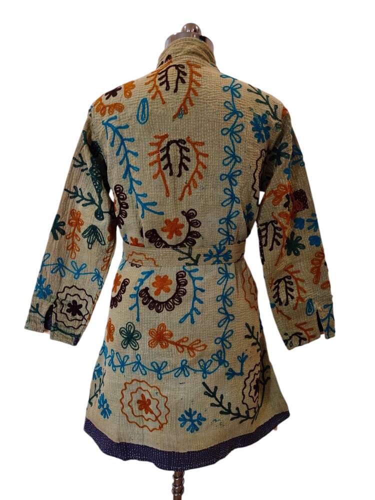 Vintage Embroidery Cotton Kantha Kimono