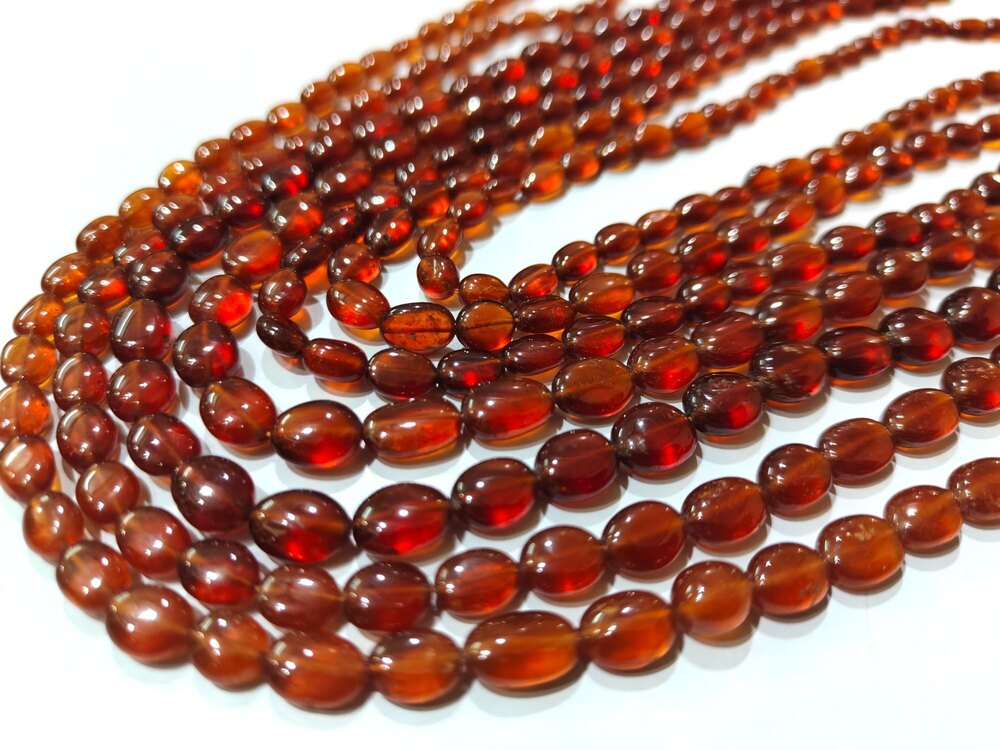 Natural Hessonite Garnet Beads Oval Plain Genuine